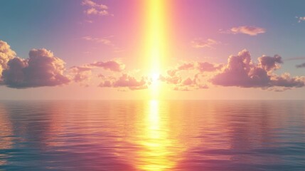 Obraz premium Vibrant sunset over calm ocean; idyllic seascape; background for travel or relaxation