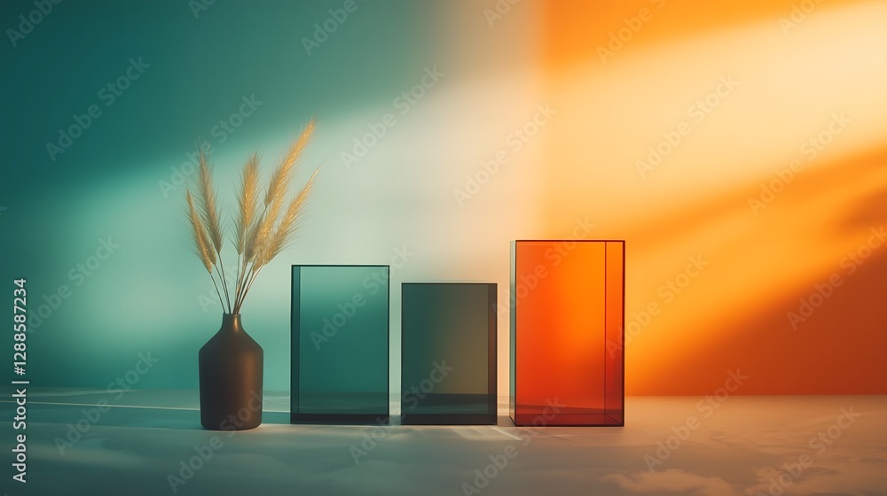 Poster elegant translucent glass textures reflecting soft luminous light creating a modern minimalist and s
