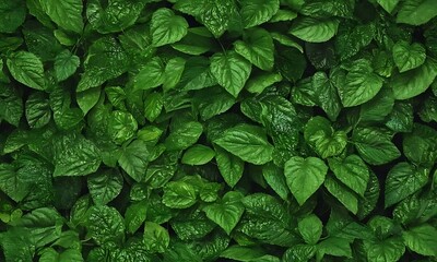 Green leaves pattern, digital art style, on natural background, concept of nature