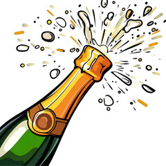 A champagne bottle popping open, Isolated on transparent or white background cut out, Holidays and Celebrations clip art concept