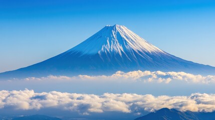 Majestic Mount Fuji sunrise, Japan, cloudscape, scenic travel poster