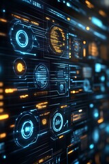 Obraz premium Futuristic Tech Interface Design Blue Orange Digital Hud