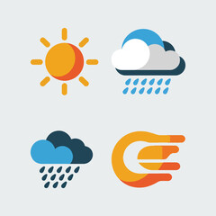 Weather forecast symbols color icons set of sun cloud rain  vector illustration