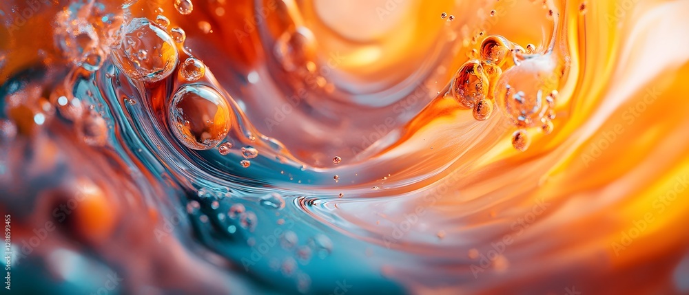 Poster a vibrant abstract image showcasing fluid movement with swirls of orange and blue. perfect for backg