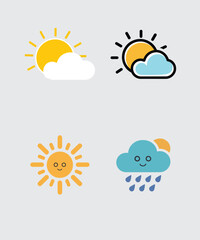 Weather forecast symbols color icons set of sun cloud rain  vector illustration