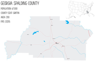 Fototapeta premium Large and detailed map of Spalding County in Georgia, USA.