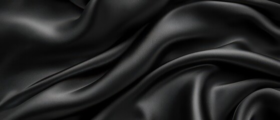 Elegant black silk texture with soft ripples, smooth and flowing minimal design