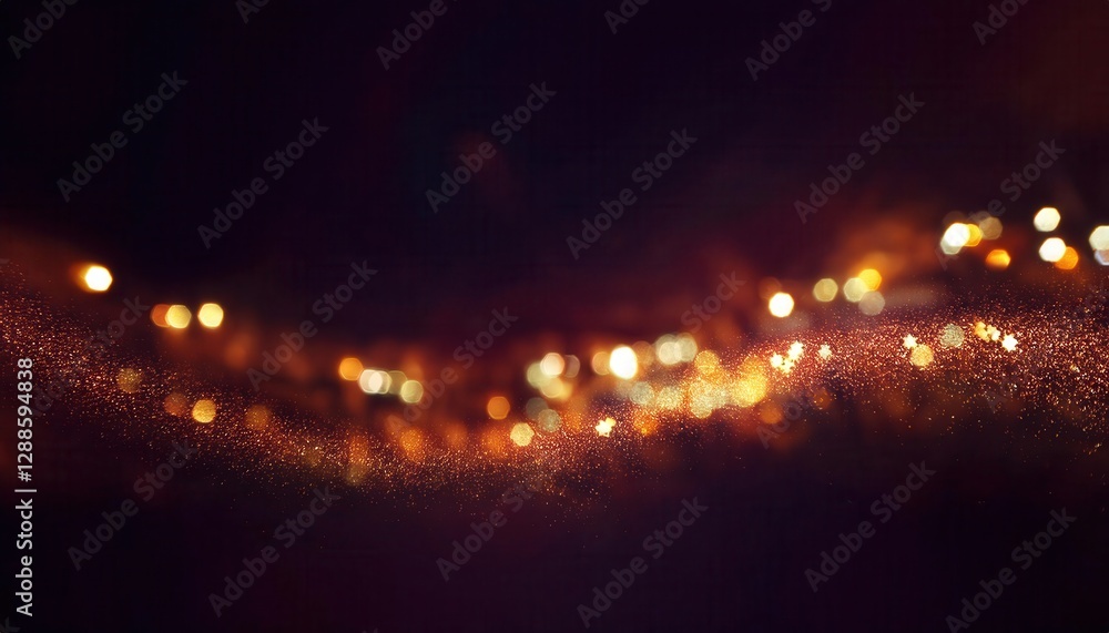 Poster glowing abstract golden bokeh with sparkles on dark background, creative light trails for decoration