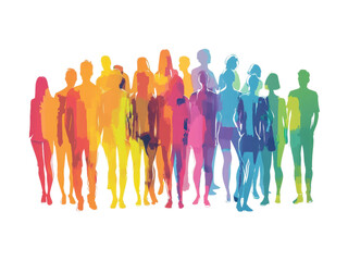 Vibrant Crowd Unity Rainbow Hues Diverse People Togetherness Colorful Silhouettes