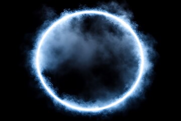 Glowing Blue Circle in Smoke Abstract Background