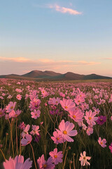 Obraz premium A field of beautiful purple-pink flowers, displaying the stunning hues of nature in full bloom.
