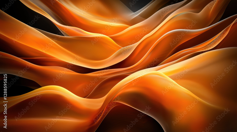 Poster dynamic orange waves create mesmerizing abstract visualization, evoking energy and movement