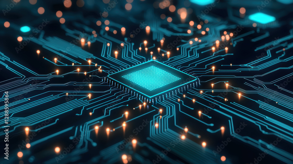 Aufkleber abstract circuit board with glowing data and intricate connections, showcasing technology and innova