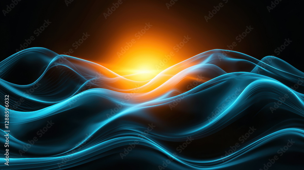 Poster abstract digital waves with glowing light source create mesmerizing scene