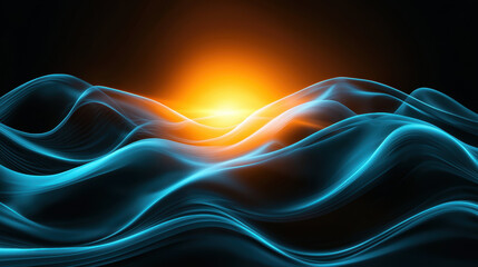 Abstract digital waves with glowing light source create mesmerizing scene