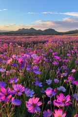 Obraz premium A field of beautiful purple-pink flowers, displaying the stunning hues of nature in full bloom.