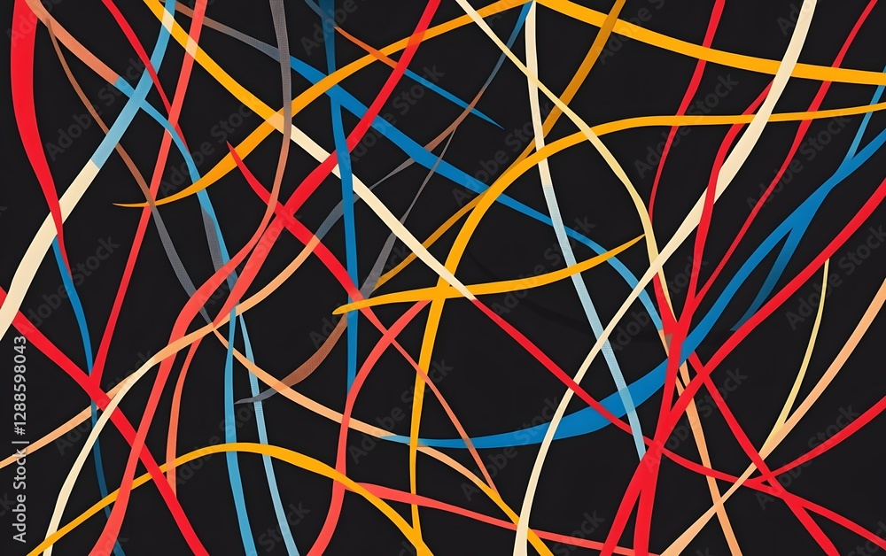 Poster an abstract pattern of colorful lines intertwining on a dark background. ideal for backgrounds, wall