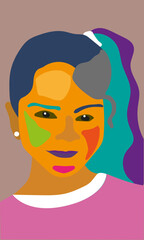 Portrait of a young girl in pop art style in bright colors with geometric shapes