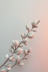 Fototapeta premium Delicate Pale Flower Branch with Softly Lit Buds Against a Neutral Background