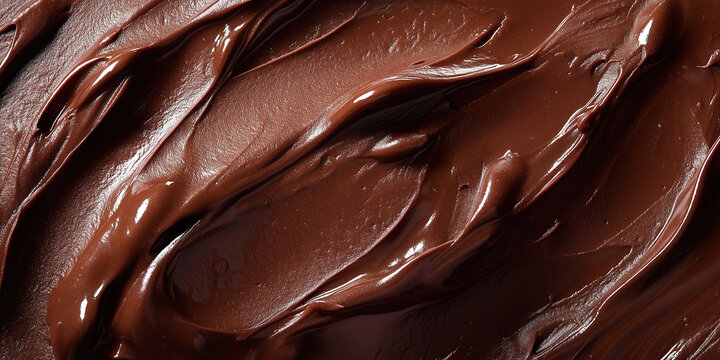 A thick, rich chocolate ganache spread close-up texture, top view