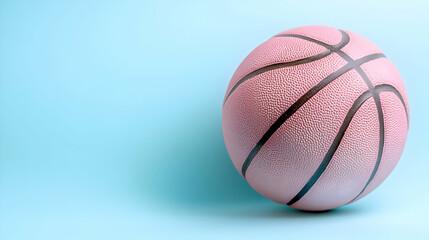 Fototapeta premium Pink basketball on blue background, sport concept