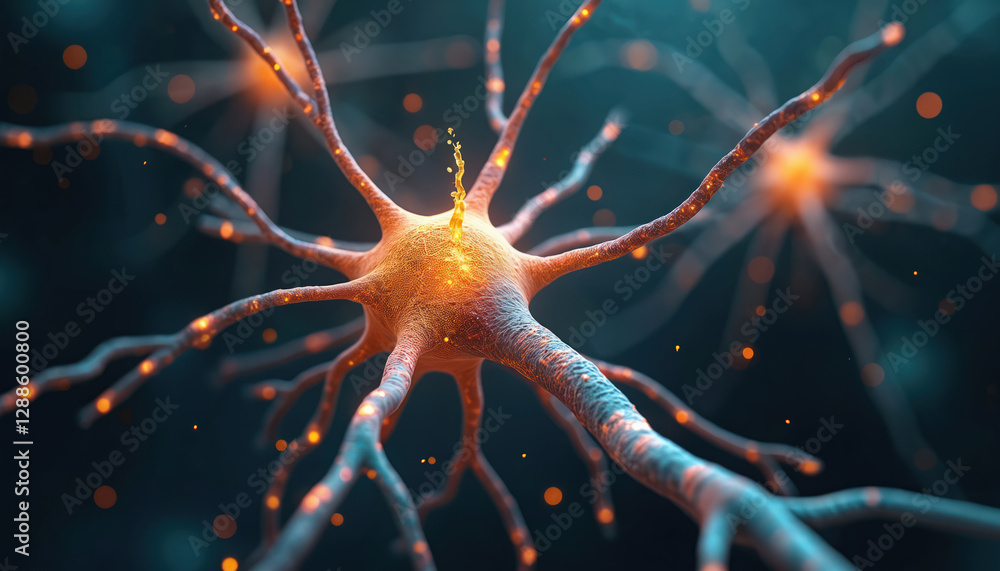 Aufkleber Illustration of neuron cell sending electric signals in brain for neural activities. Nerve cell network, brain signal communication for neurology, neuroscience, biological research, mental health,