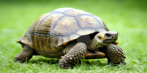 Obraz premium Galapagos Tortoise Walking Green Grass Nature Wildlife legs head eyes slow land shell