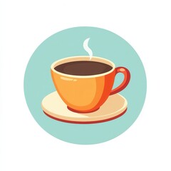 Illustration of a steaming coffee cup on a saucer with a blue background