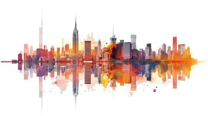 Obraz premium Cityscape Illustration With Skyscrapers At The Waterfront isolated On A white Background.