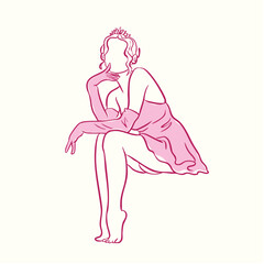 Sketch girl diaries vector, beautiful girl with pink dress