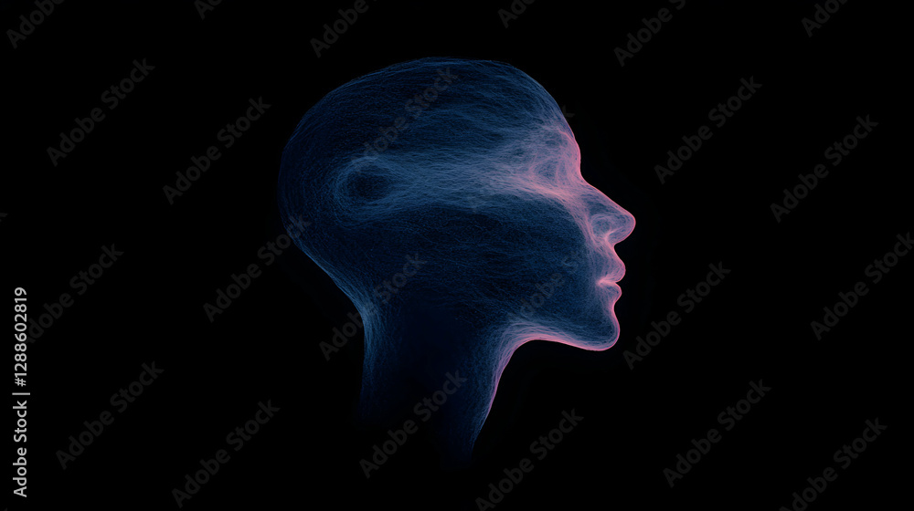 Poster digital human face emerging through ai technology, visualizing neural networks, machine learning pro