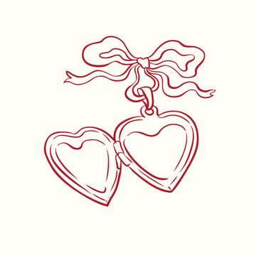 Naklejki Hand drawn heart locket with pink aesthetic coquette style clip art