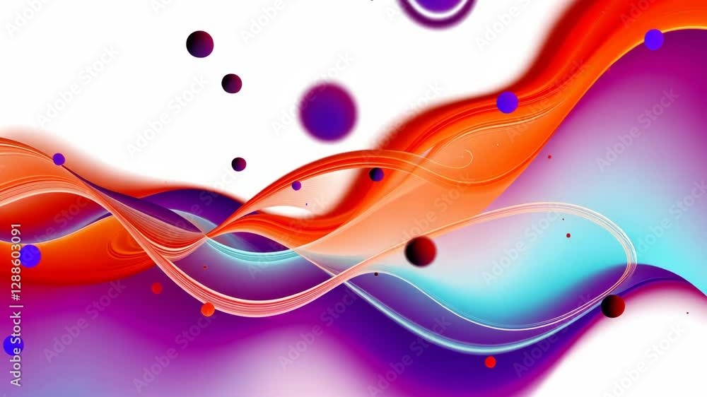 Poster A colorful wave with many different colors. There are many different colored circles in the wave. The wave is purple, blue, and red
