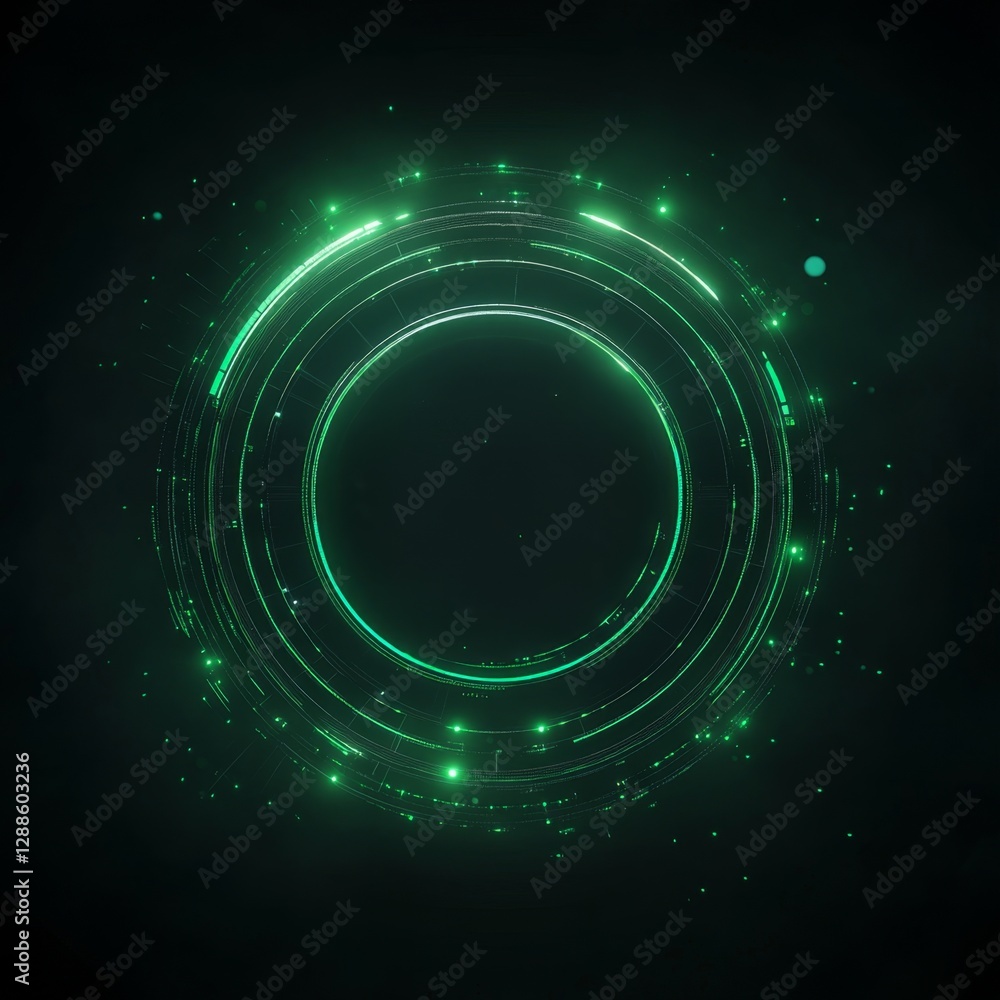 Poster futuristic glowing green technology interface with circular patterns