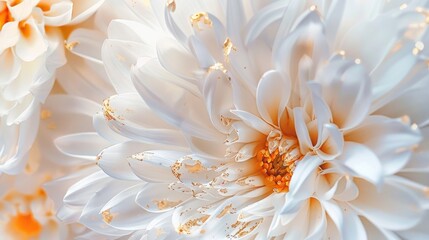 Close-up of a delicate white flower with golden accents, showcasing intricate details and a soft, ethereal beauty.