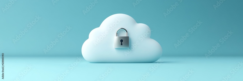 Poster secure cloud icon with lock on light blue background symbolizing data protection