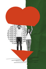 Vertical composite photo collage of two funky lovers dance scream laugh have fun together celebrate...