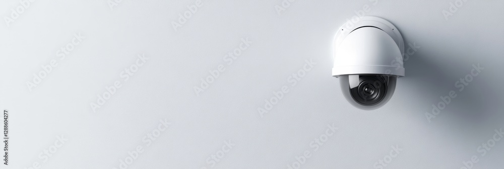 Poster wall-mounted security camera in minimalist setting