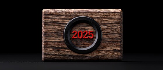 A wooden sign featuring the year 2025, symbolizing future planning and goals.