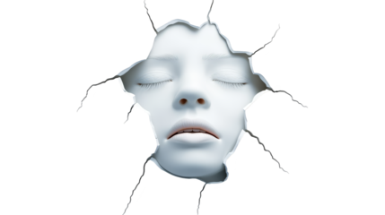Shattered dreams, a face with broken window reflecting lost hope and fragile reality