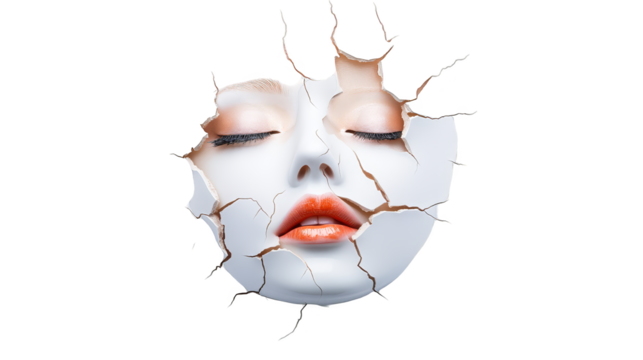 Intriguing portrait, woman's face with a void exploring themes of absence and the unknown in contemporary art