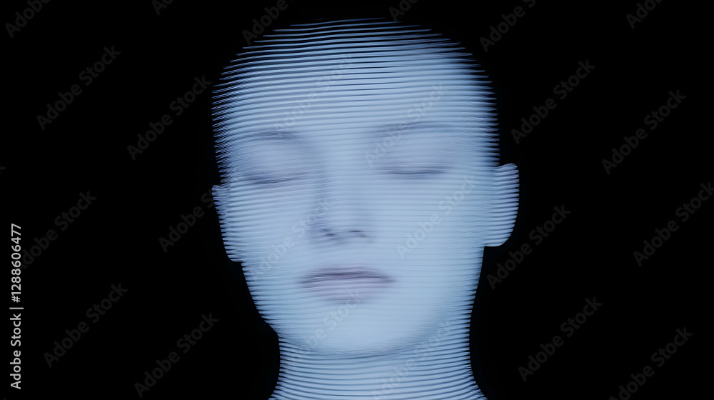 Poster advanced neural network scanning human profile, generating digital grid overlay representing technol