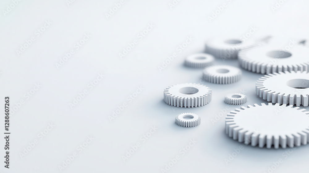 Aufkleber futuristic mechanical gears in minimalist design, showcasing precision and innovation. white gears a