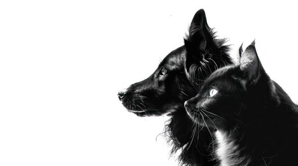 Dog and cat portrait on white background isolated. Pets and companions. Commercial banner for advertising cat and dog food. Pets looking at the camera on white background. Wallpaper. Copy space