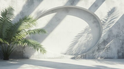 Obraz premium Minimalist wall oval arch fern shadow