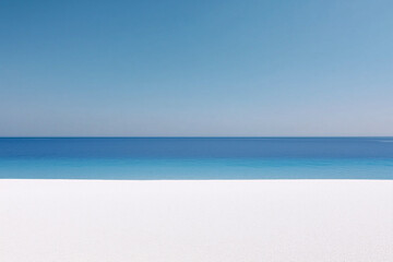 Obraz premium Endless Horizon: A pristine beach meets the clear ocean under a vast, cloudless sky, offering a serene and minimalist composition, capturing the essence of a perfect day by the sea.