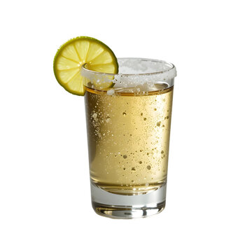 Tequila Shot: Recipe, Lime, Salt, Garnish isolated on transparent background