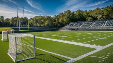 Fototapeta premium American Football Field with Soccer Goals and Bleachers