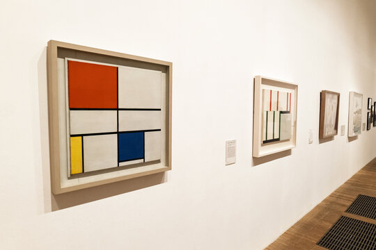 Paintings by Piet Mondrian being shown in Tate Modern in London. The closest in the frame being his famous piece known as  Composition C.  London, UK 02 21 2025 