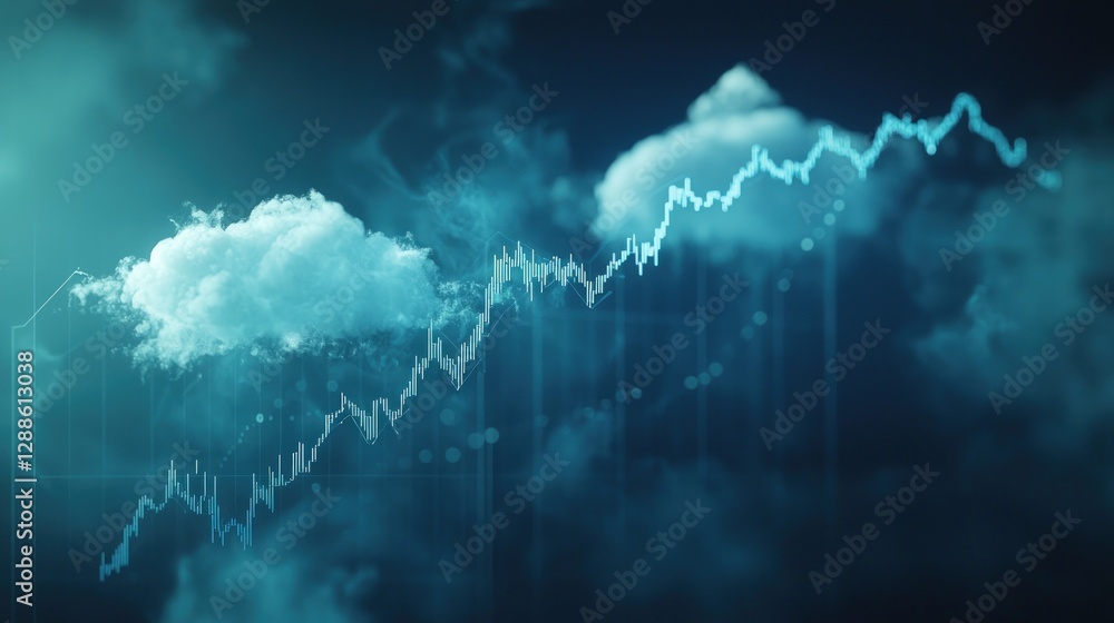 Poster abstract financial graph with soft cloud elements and gentle upward trend